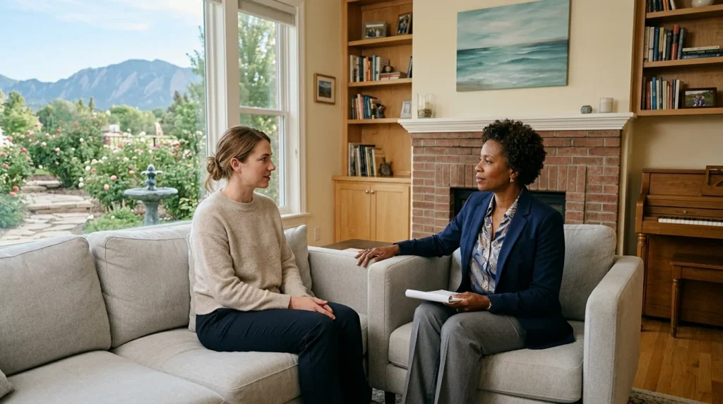 Woman With Antisocial Personality Disorder in a Quiet One-On-One Therapy Session With a Female Clinician | The Rose House