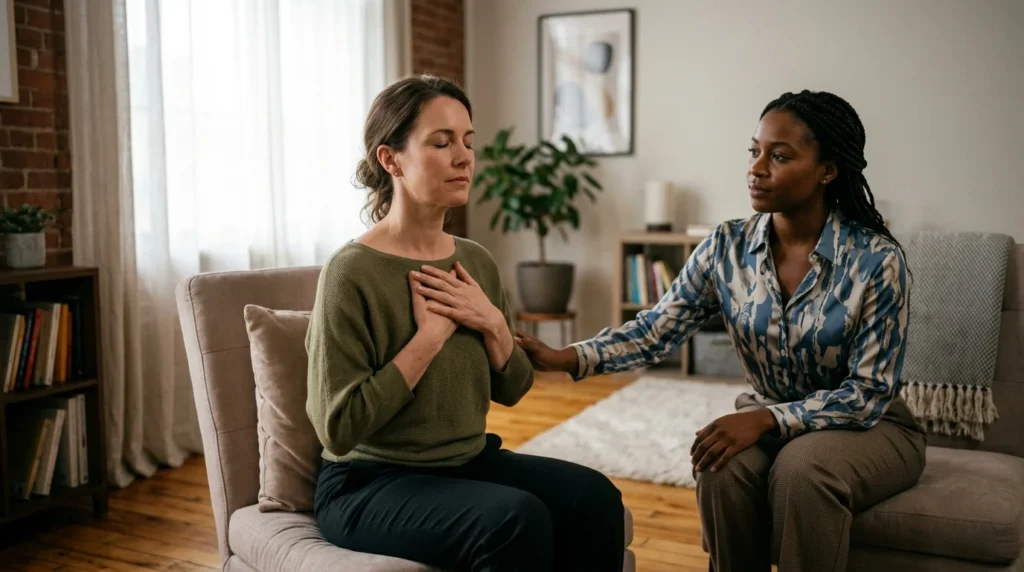 Two Women in a Quiet Outdoor Garden Moment During Bipolar Recovery | The Rose House